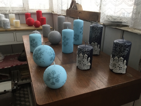 Adventné sviece snehová vločka valec modrý 7x14cm