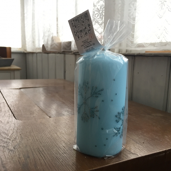 Adventné sviece snehová vločka valec modrý 7x14cm