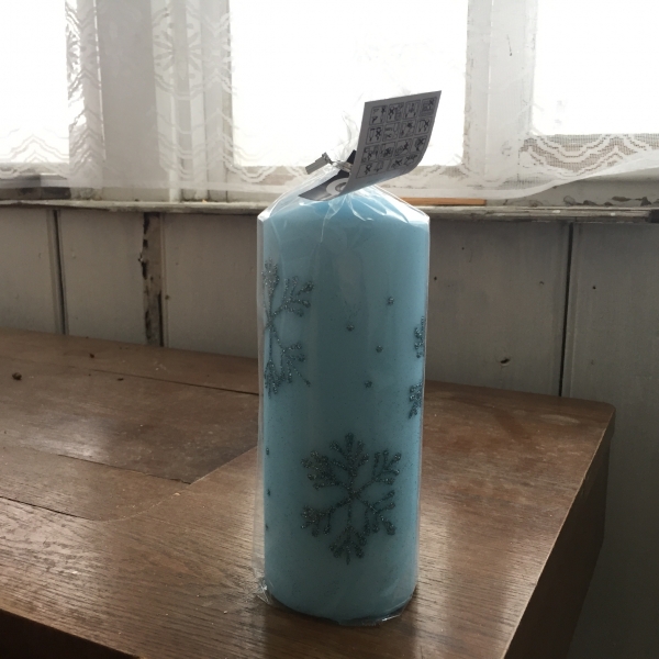Adventné sviece snehová vločka valec modrý 7x18cm