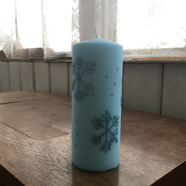 Adventné sviece snehová vločka valec modrý 7x18cm