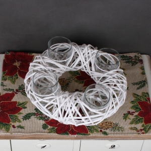 Adventný svietnik ratanový okrúhly biely 30cm