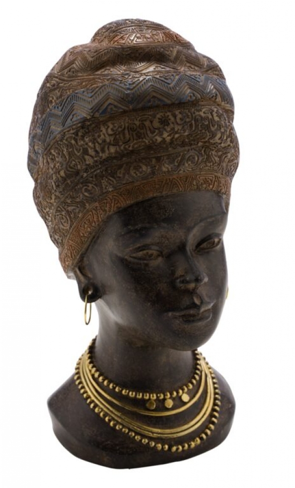 Africká elegancia – dekoratívna busta ženy s turbanom 19,5 cm