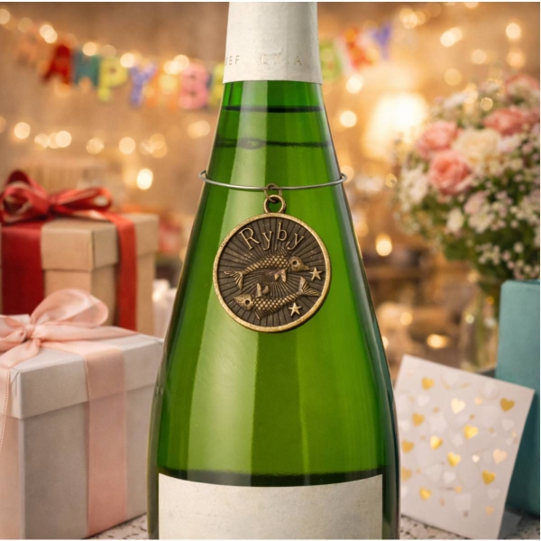 Amulet znamenie Ryby 20.2 - 19.3 kovový medajlon na fľašu  3cm