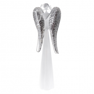 Anjel kovový s flautou LED