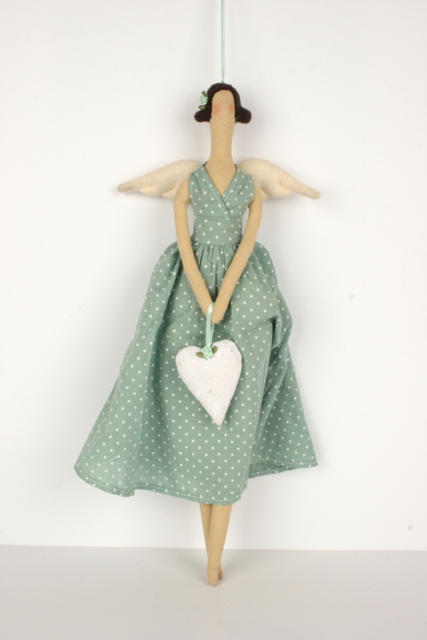 Anjel látkový - Andelko v zelených šatách 45cm