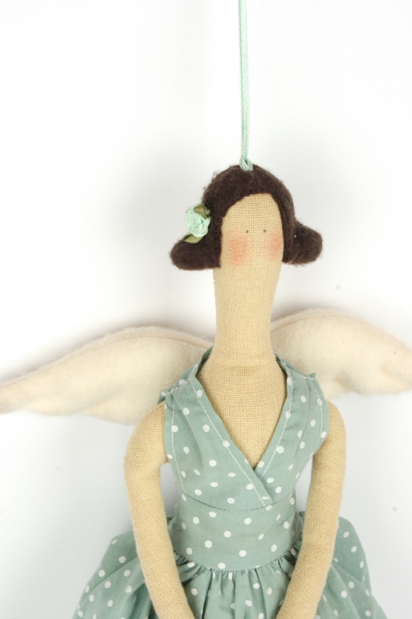 Anjel látkový - Andelko v zelených šatách 45cm