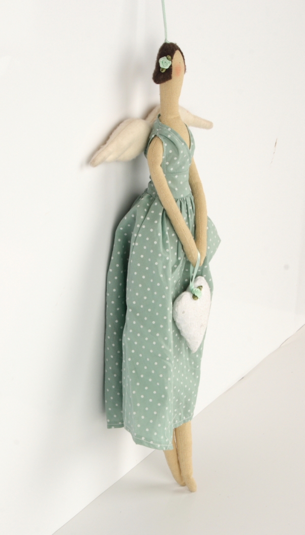 Anjel látkový - Andelko v zelených šatách 45cm