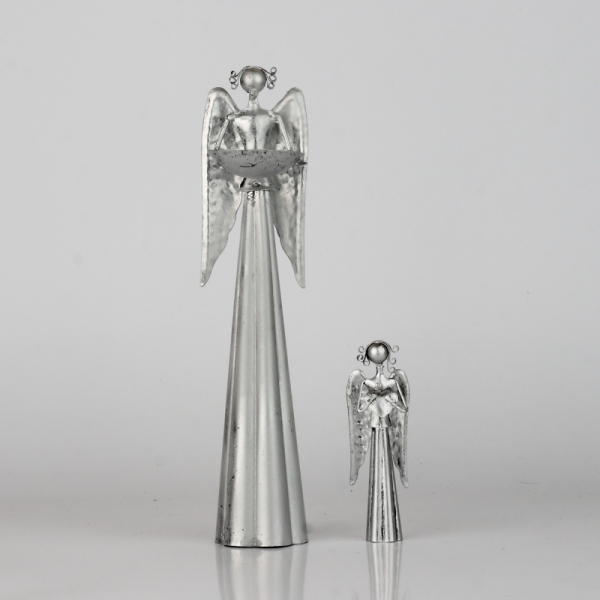 Anjel plechový s miskou na sviečku 25,5cm