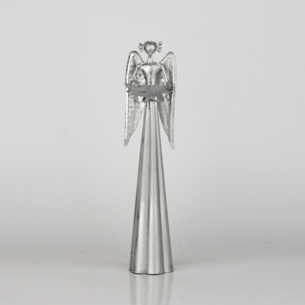 Anjel plechový s miskou na sviečku 25,5cm