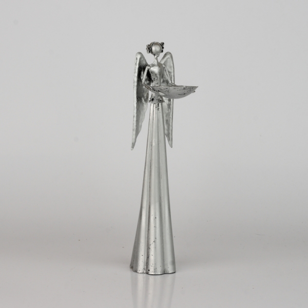 Anjel plechový s miskou na sviečku 25,5cm