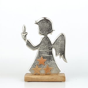 Anjel s hviezdami 26 cm hliník a drevo