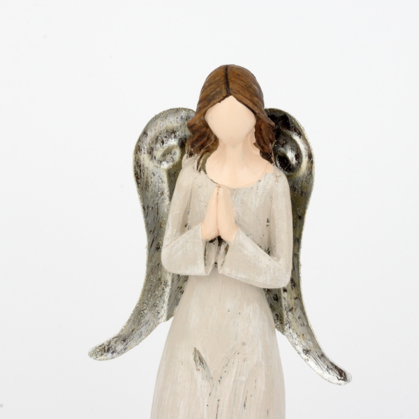 Anjel strážny kľačiaci s kovovými krídlami 20cm