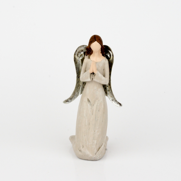 Anjel strážny kľačiaci s kovovými krídlami 20cm