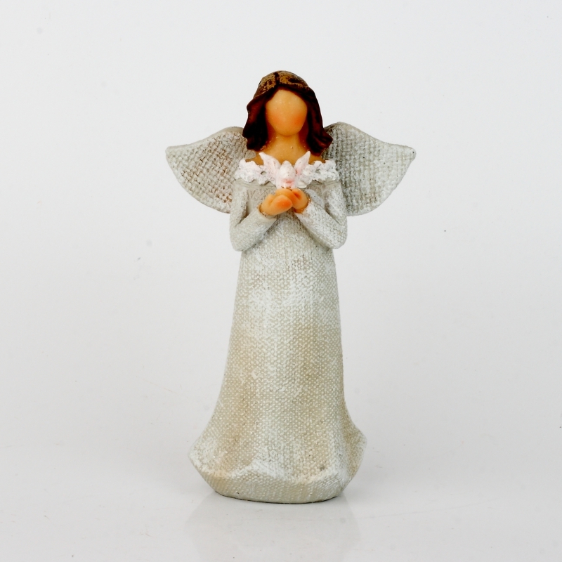 Anjel v šatách s čipkou a holubicou 14cm