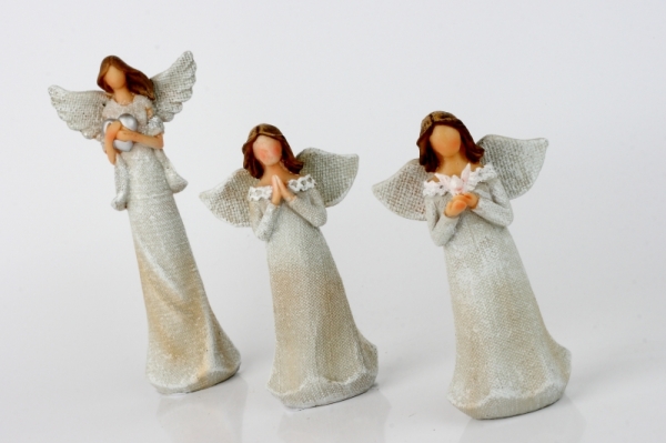 Anjel v šatách s čipkou a holubicou 14cm