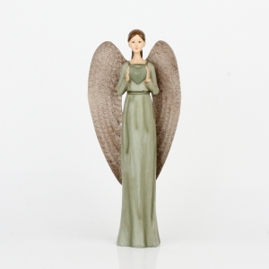 Anjel v zelených šatách s veľkými krídlami 30cm