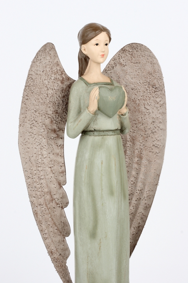 Anjel v zelených šatách s veľkými krídlami 30cm