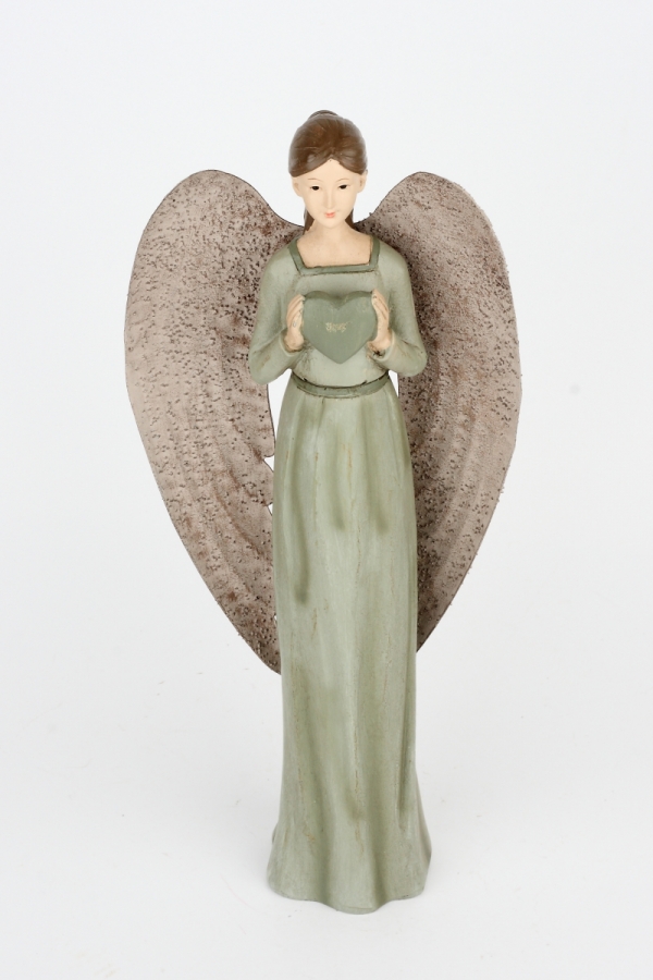 Anjel v zelených šatách s veľkými krídlami 30cm