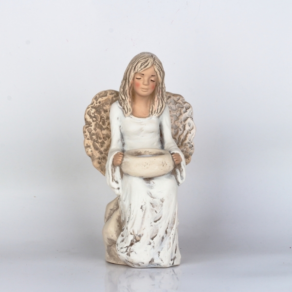 Anjel víla sediaci na kameni svietnik 26cm