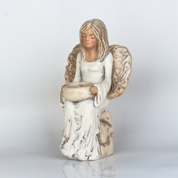 Anjel víla sediaci na kameni svietnik 26cm