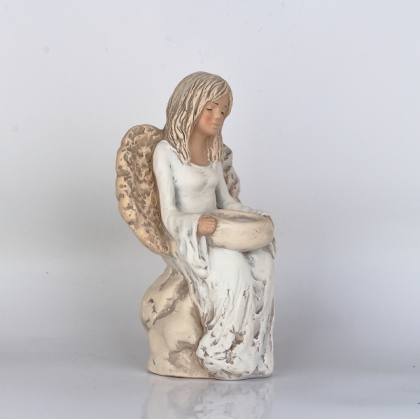 Anjel víla sediaci na kameni svietnik 26cm