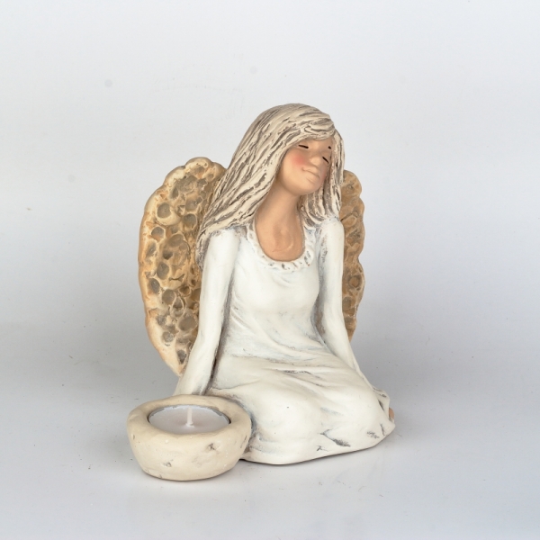 Anjel víla sediaci svietnik 17cm