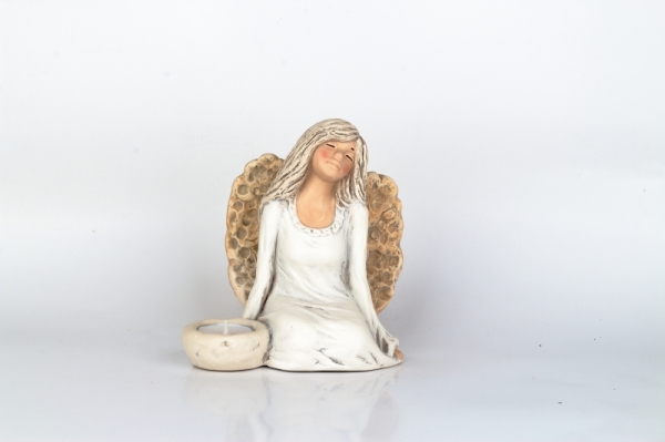Anjel víla sediaci svietnik 17cm