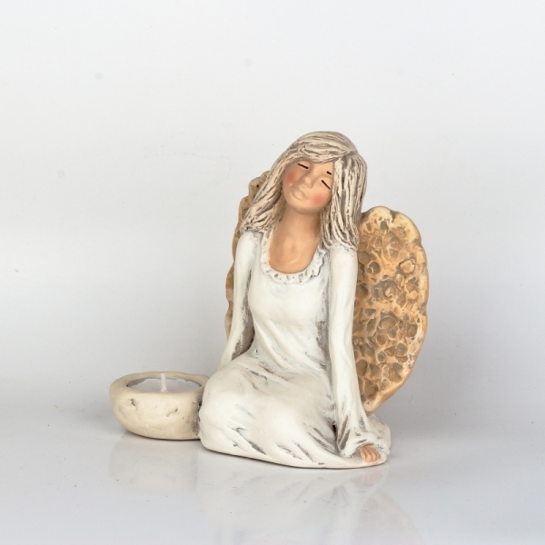 Anjel víla sediaci svietnik 17cm