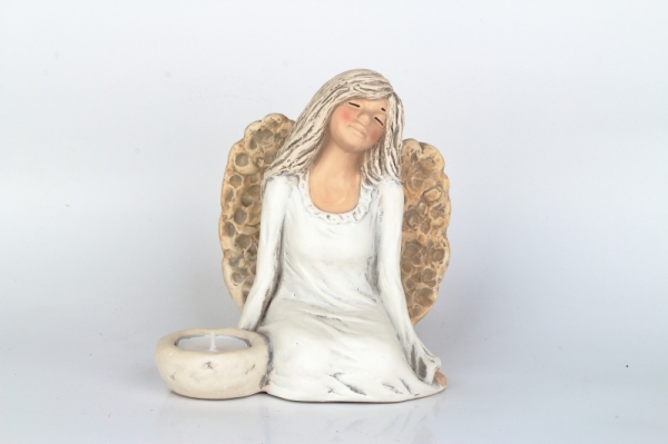 Anjel víla sediaci svietnik 17cm