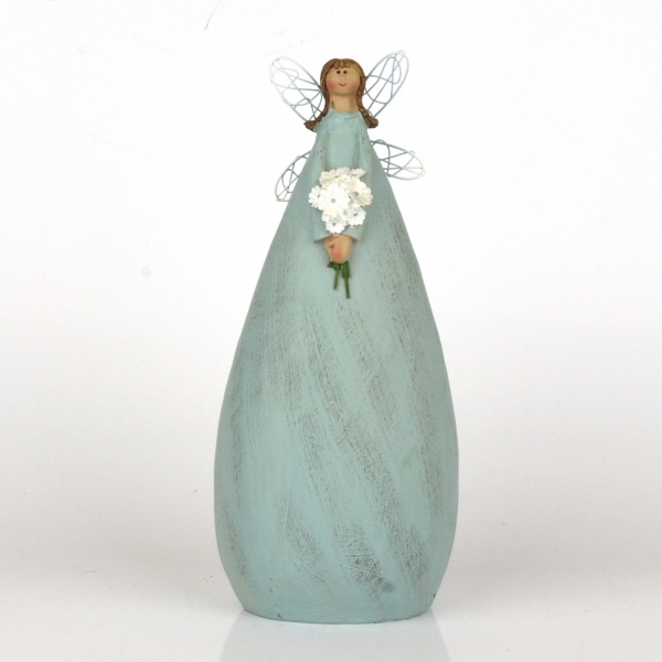 Anjelka v modrých šatách s kyticou 27cm