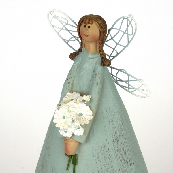 Anjelka v modrých šatách s kyticou 27cm