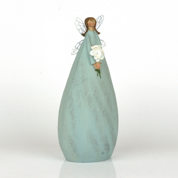 Anjelka v modrých šatách s kyticou 27cm