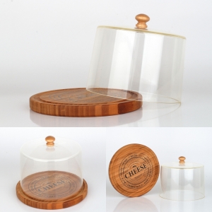 Bambusové doštička na syr so skleneným poklopom 17cm