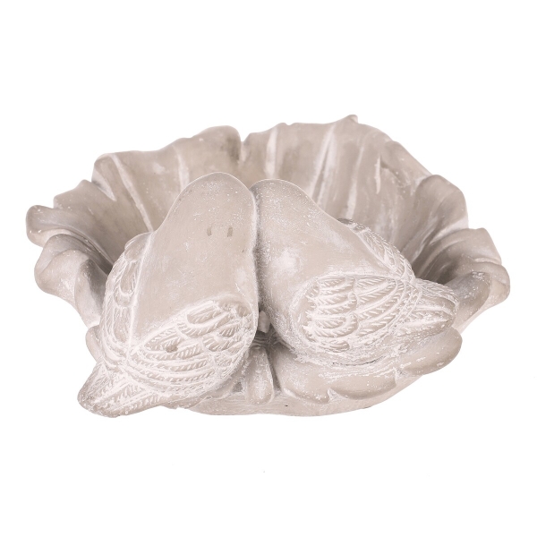 Betónové vrecko a krmítko pre vtáky List s vtáčikmi, šedé, 21 × 17 × 9 cm
