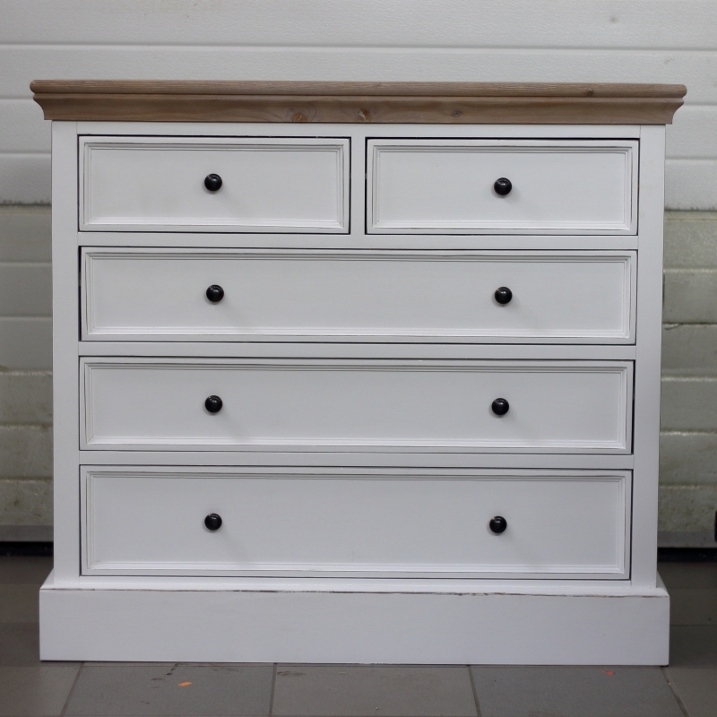 Biela vidiecka komoda s šuplíky 2 + 3 100x90x30cm