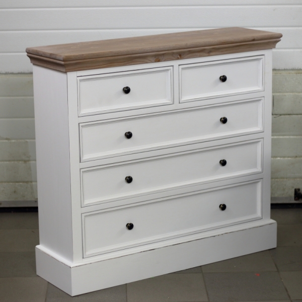 Biela vidiecka komoda s šuplíky 2 + 3 100x90x30cm