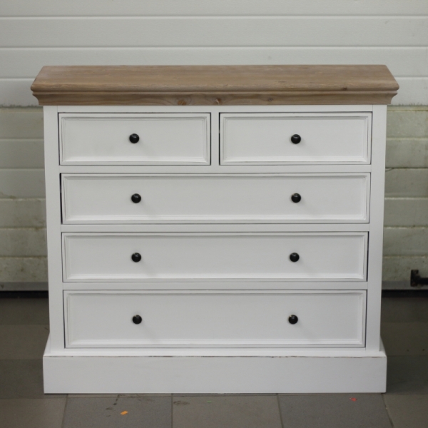 Biela vidiecka komoda s šuplíky 2 + 3 100x90x30cm