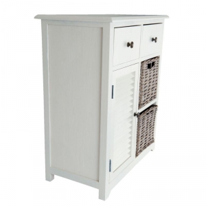 Biela vidiecka komoda s 2 košíky 61x32x60cm