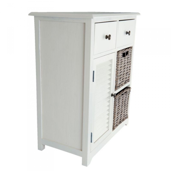 Biela vidiecka komoda s 2 košíky 61x32x60cm