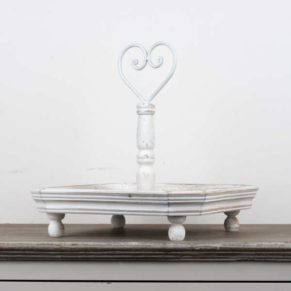 Biely drevený etažér s patinou 31x31cm