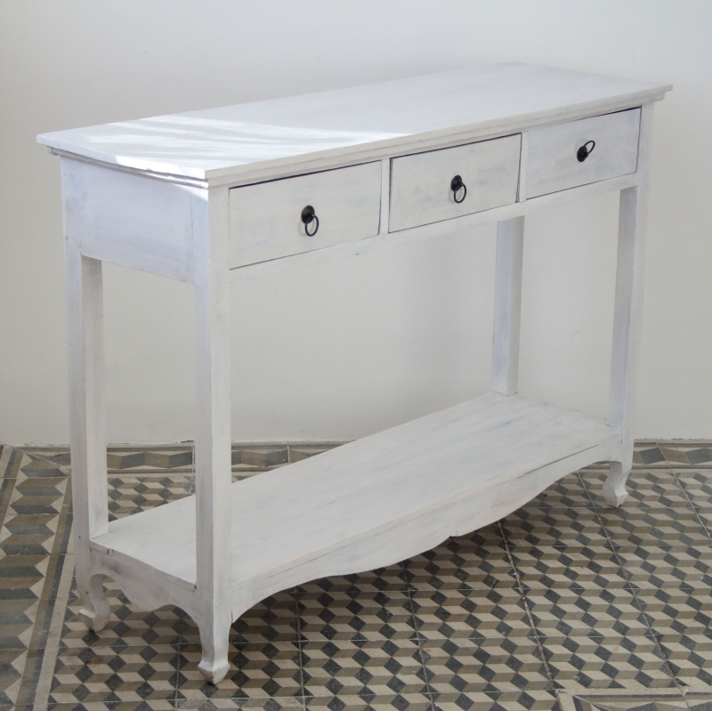 Biely konzolový stolík s šuplíky 85x120x40cm