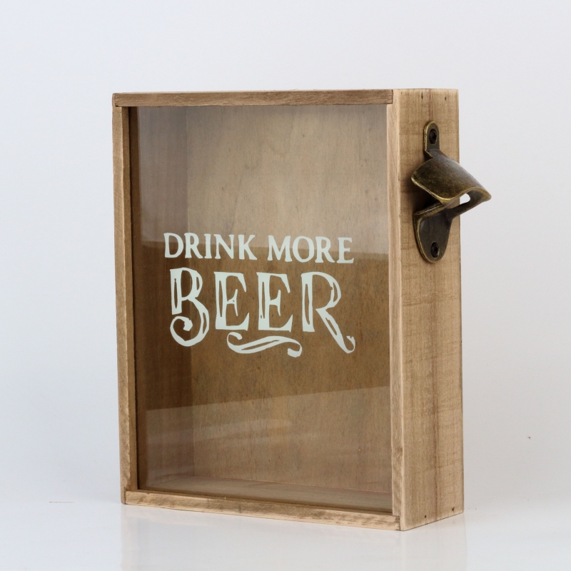 Box na zátky od piva s otváračom DRINK MORE BEER 22x7x25cm
