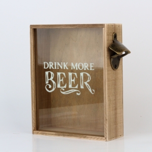 Box na zátky od piva s otvírákem DRINK MORE BEER 22x7x25cm