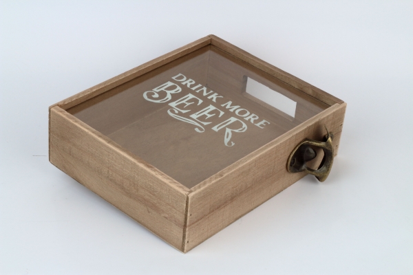 Box na zátky od piva s otváračom DRINK MORE BEER 22x7x25cm