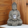 Budha sediaci so skleneným svietnikom 22x16x33cm