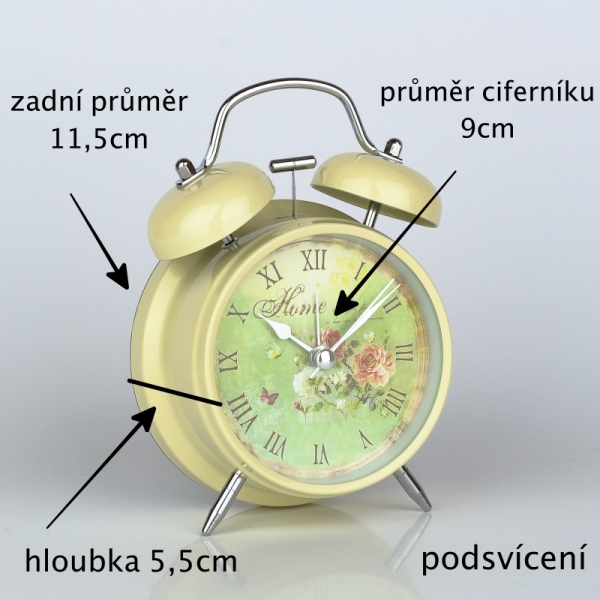 Budík s kvetinovým motívom HOME 12x15cm