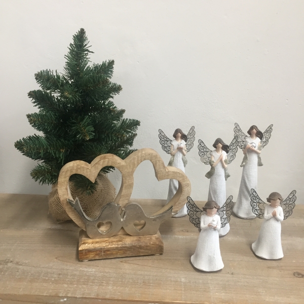 Bytová dekorácia dve srdcia s vtáčikmi 22cm