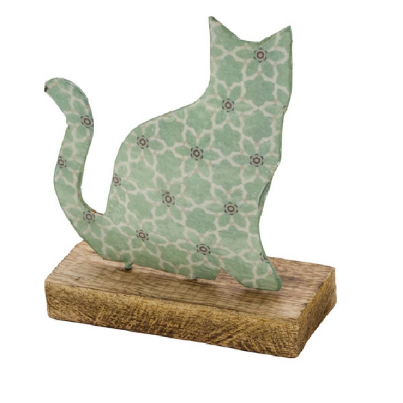 Bytová dekorácie mačka zelená 15,8x17,9x4cm 