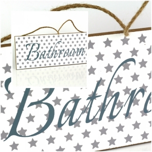 Ceduľa kúpeľňa BATHROOM biela 30x12cm