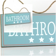 Ceduľa kúpeľňa BATHROOM modrá 30x12cm